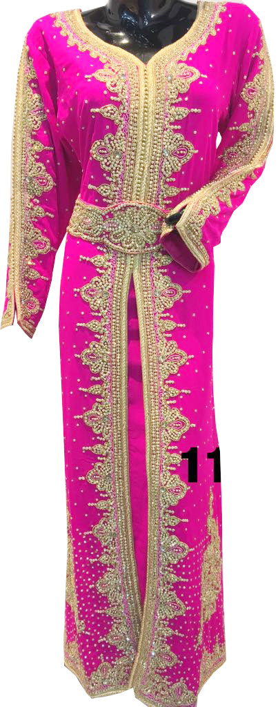 Pink zari stone work georgette islamic style gown beads embedded partywear farasha