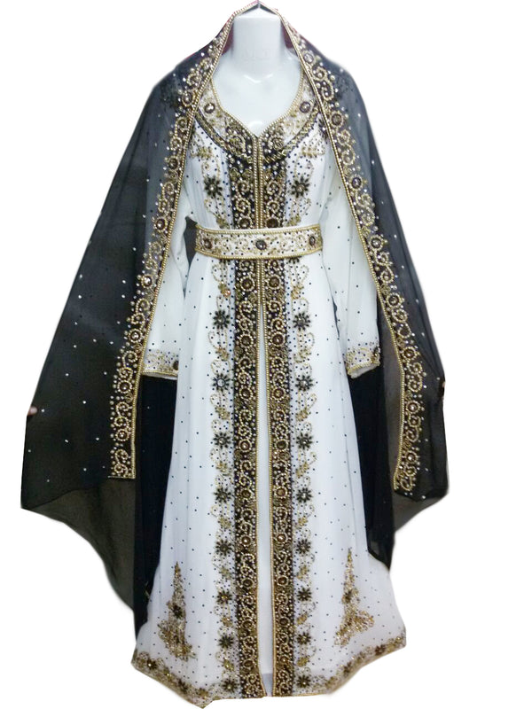 Multicolor zari stone work georgette islamic style gown beads embedded partywear farasha