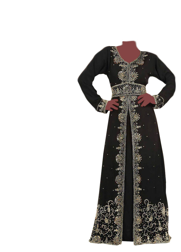 Brown zari stone work georgette islamic style gown beads embedded partywear farasha