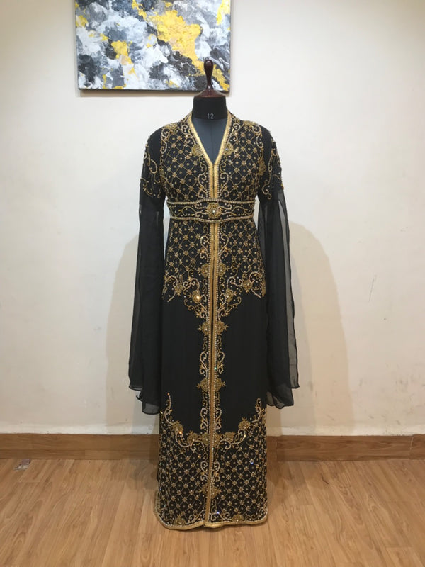 Black color luxurious Long Sleeves Handmade Moroccan Kaftan.
