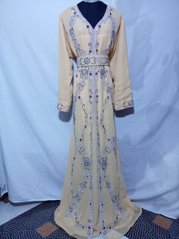 Beige Zari & Stone work Georgette Kaftan Party Dress