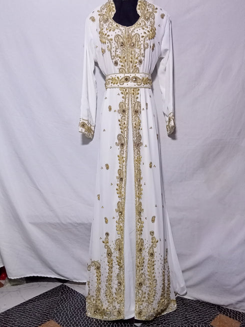 White Georgette Zari Work Kaftan