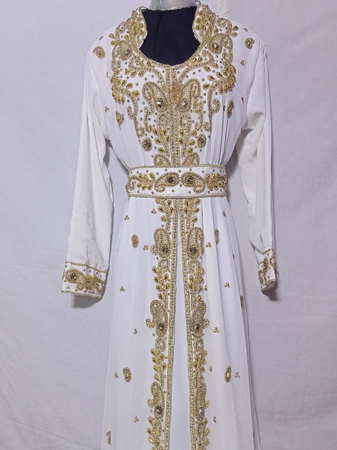 White Georgette Zari Work Kaftan