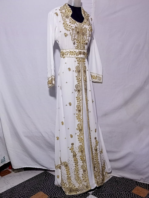 White Georgette Zari Work Kaftan