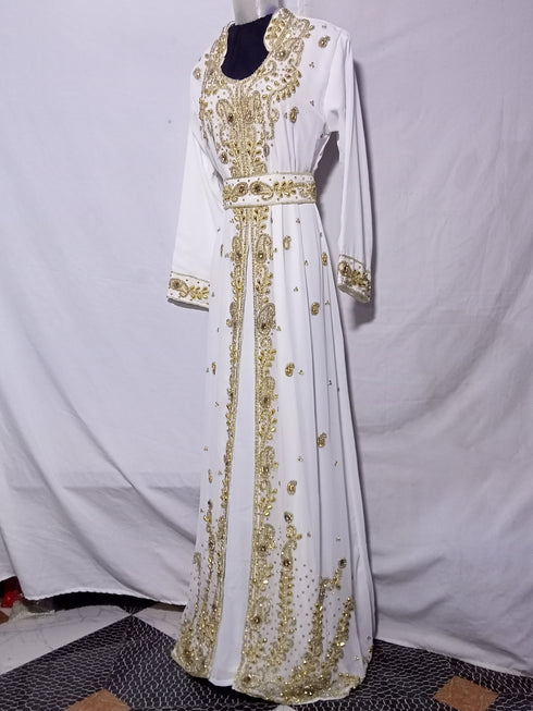 White Georgette Zari Work Kaftan