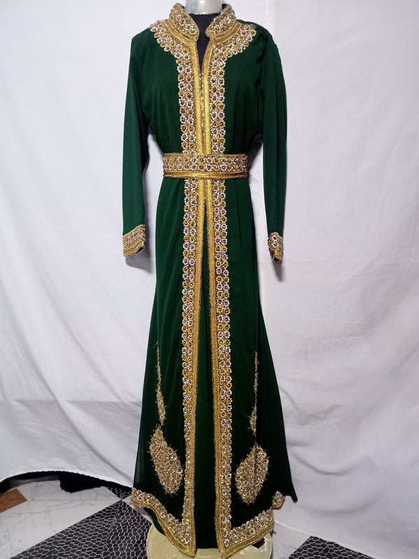 Bottle-Green Zari & Zari work Georgette Kaftan Party Dress