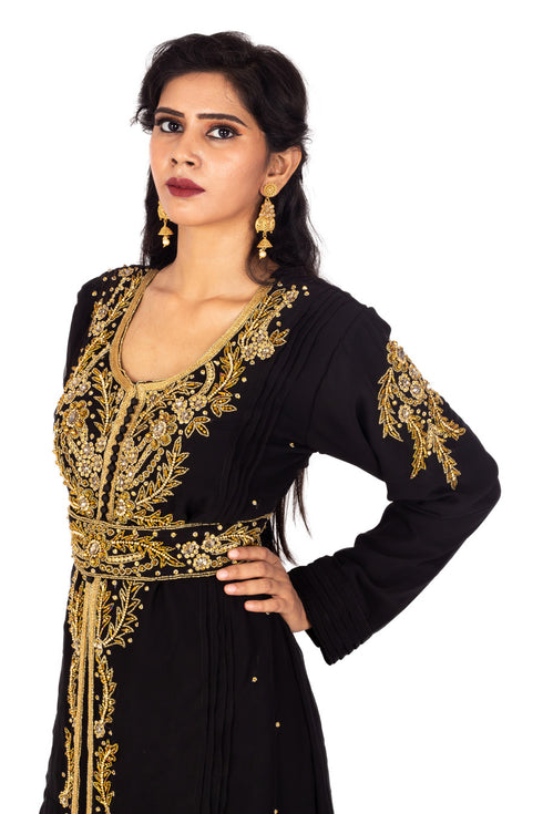 Black Georgette Zari Embroidered Kaftan for Festive Wear