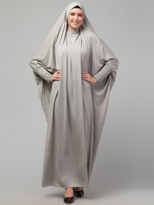 Nazneen Smoking Sleeve Tie at Back Ready To Wear Instant Full Size knits JiIbab/Naqab Hijab for namaaz hajj and umrah