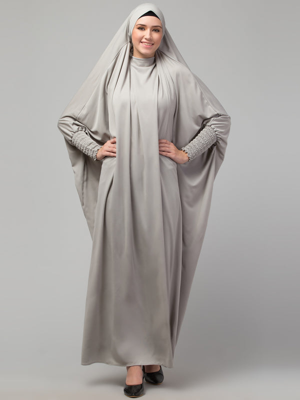 Nazneen Smoking Sleeve Tie at Back Ready To Wear Instant Full Size knits JiIbab/Naqab Hijab for namaaz hajj and umrah