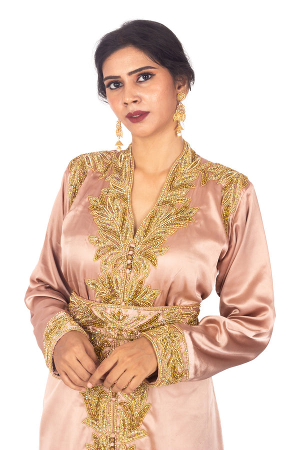 Elegant Dusty Rose Georgette Zari Work Kaftan for Women