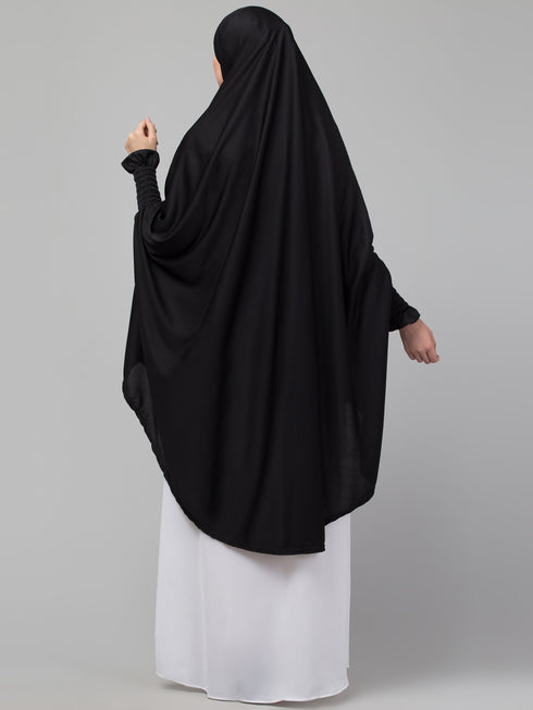 Nazneen Islamic Calligraphy printed stretchable smoking at wrist knee length Jilbab cum prayer khimar Hijab
