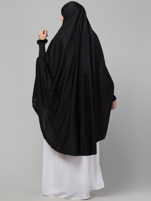 Nazneen Calligraphy Printed Khimar Jilbab - Knee Length, Stretchable Cuffs, Black