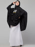 janab e aala stretchable jilbab hijab - printed calligraphy, black full sleeve, knee length