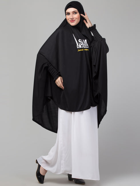 Nazneen Calligraphy Printed Khimar Jilbab - Knee Length, Stretchable Cuffs, Black