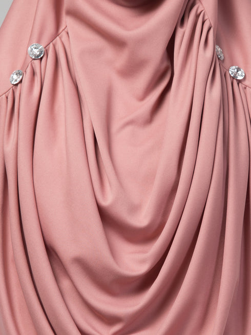 Nazneen Mauve pink front gather & pleated with Cristal stone ready to wear prayer Hijab