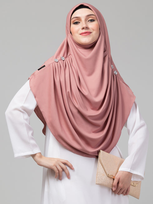 Nazneen Mauve pink front gather & pleated with Cristal stone ready to wear prayer Hijab