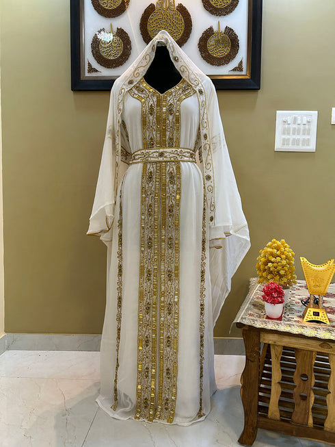 White Georgette Zari Embroidered Kaftan