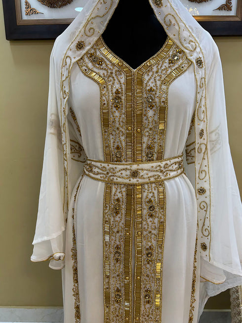White Georgette Zari Embroidered Kaftan