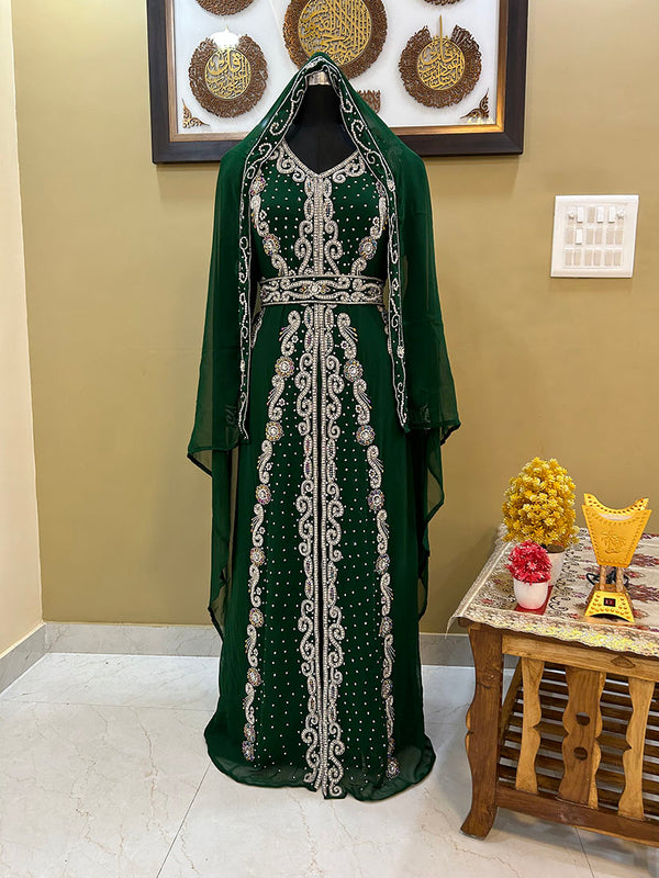 Green Georgette Zari Work Kaftan Dress