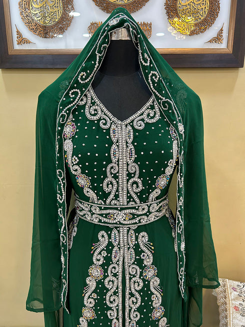 Green Georgette Zari Work Kaftan Dress