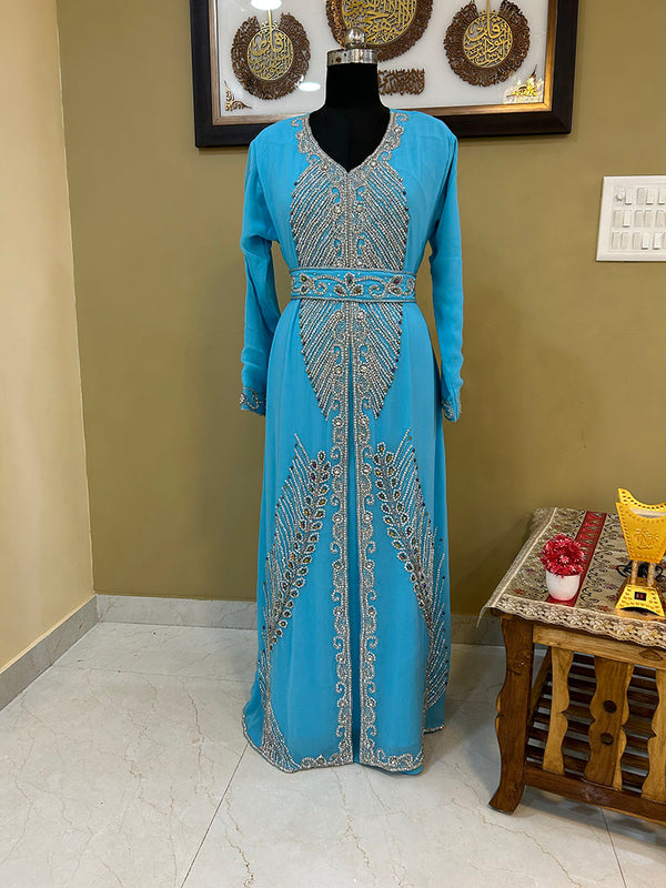 Light Blue Georgette Embroidered Kaftan for Women