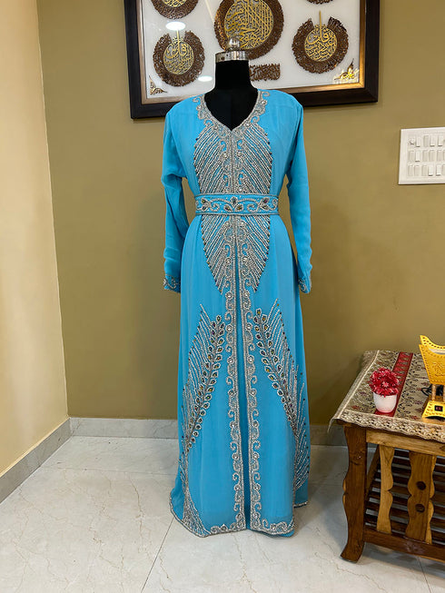 Light Blue Georgette Embroidered Kaftan for Women