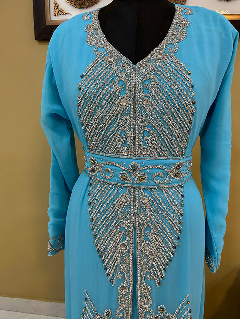 Light Blue Georgette Embroidered Kaftan for Women