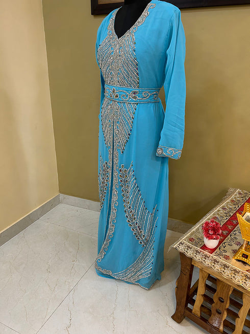 Light Blue Georgette Embroidered Kaftan for Women