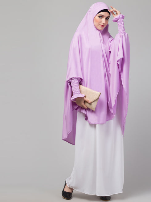 Nazneen stretchable Polyester smoking at sleeve Jilbab cum prayer khimar Hijab