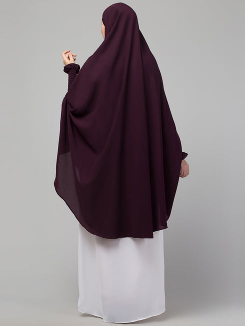 Nazneen Matt nida Front Side Embroidery stretchable smoking at wrist knee length Jilbab cum prayer khimar Hijab