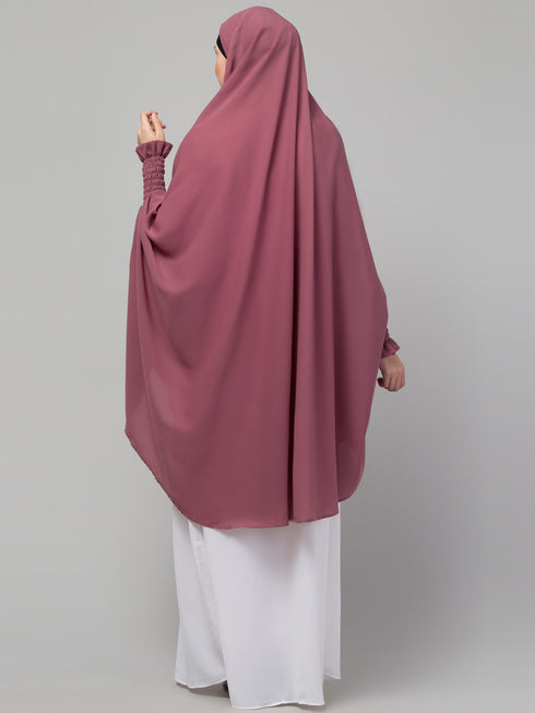 Janab E Aala One-Piece Jilbab with Naqab Full Sleeve Knee-Length Nida Fabric Plum Color