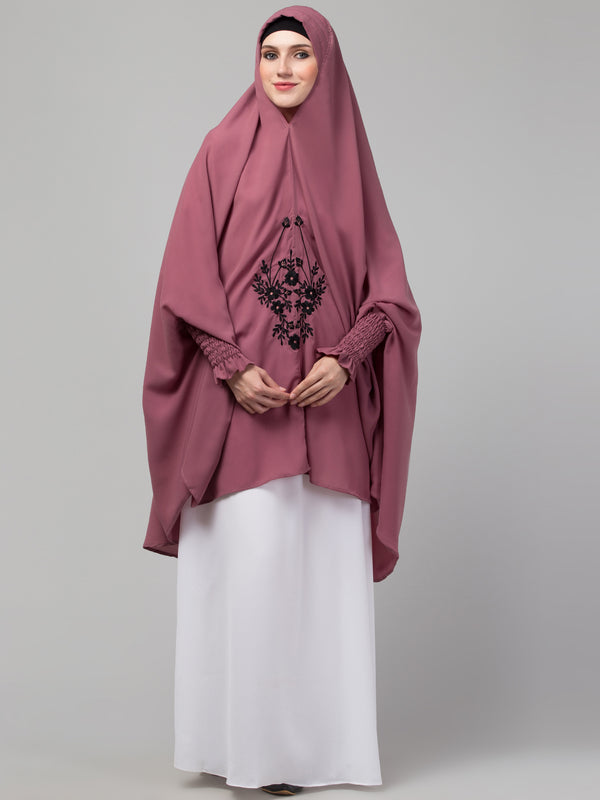 Janab E Aala One-Piece Jilbab with Naqab Full Sleeve Knee-Length Nida Fabric Plum Color