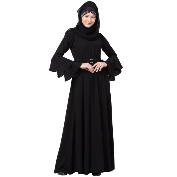 Umbrella Abaya With Bell Sleeves- Black