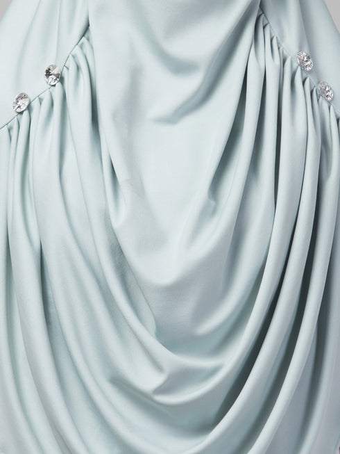 Front gather & pleated with Cristal stone Sky sage colour ready to wear prayer Hijab