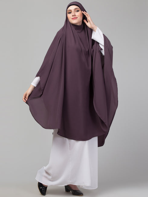 Nazneen Matt Nida Ready to Wear tie at back with Naqab Dusty Purple instant Khimer Prayer hijab