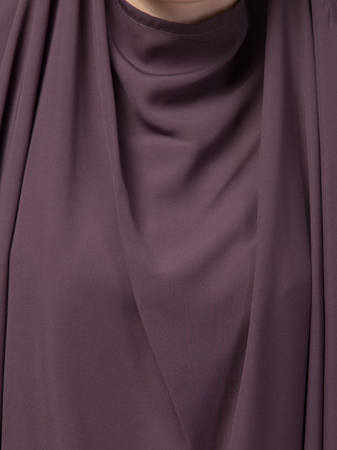Nazneen Matt Nida Ready to Wear tie at back with Naqab Dusty Purple instant Khimer Prayer hijab