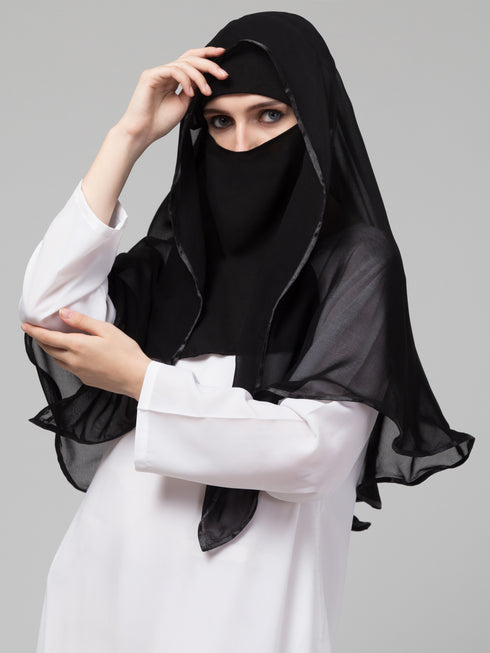 Nazneen Butterfly Arabian hijab With nose piece with Black Satin tape