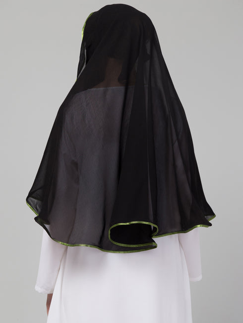 Nazneen Butterfly Arabian hijab With nose piece with green Satin tape