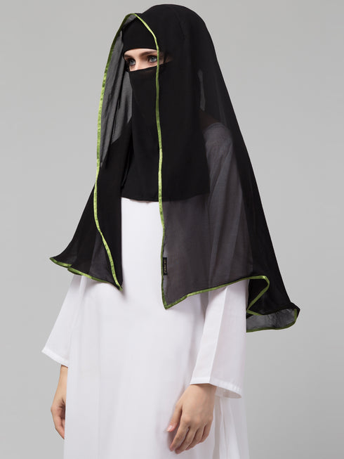 Nazneen Butterfly Arabian hijab With nose piece with green Satin tape