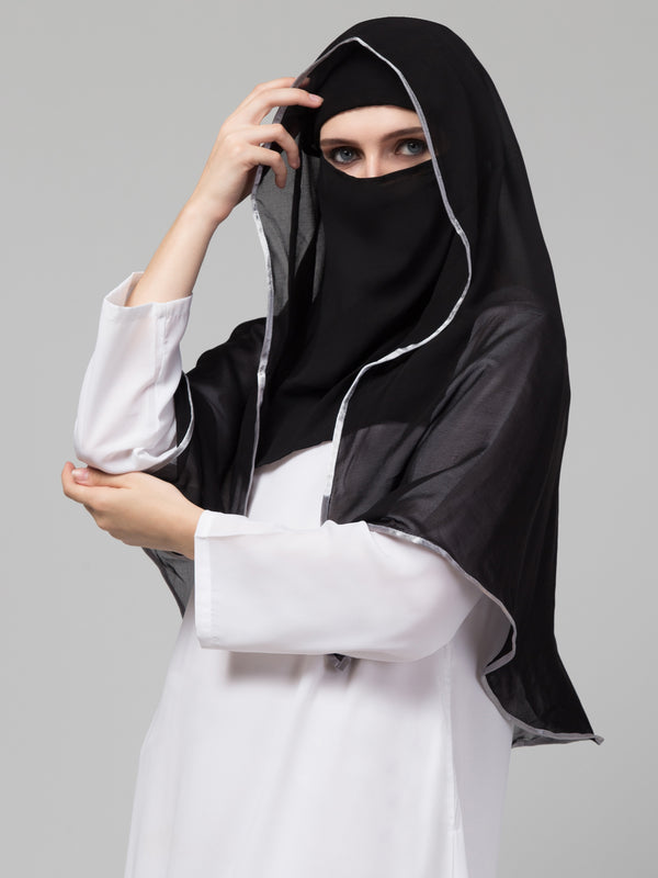 Nazneen Butterfly Arabian hijab With nose piece with Grey Satin tape