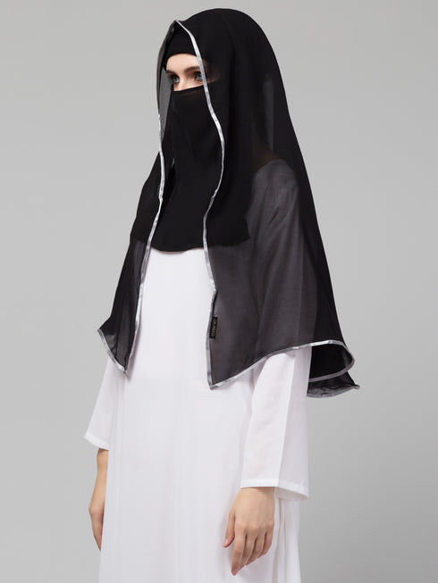 Nazneen Butterfly Arabian hijab With nose piece with Grey Satin tape
