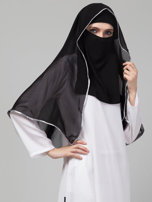 Nazneen Butterfly Arabian hijab With nose piece with Grey Satin tape