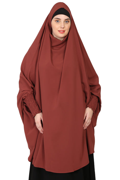 Nazneen Smoking at Sleeve instant ready to wear tie at back Jilbab cum Khimer Hijab with Nose piece