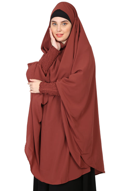 Nazneen Smoking at Sleeve instant ready to wear tie at back Jilbab cum Khimer Hijab with Nose piece