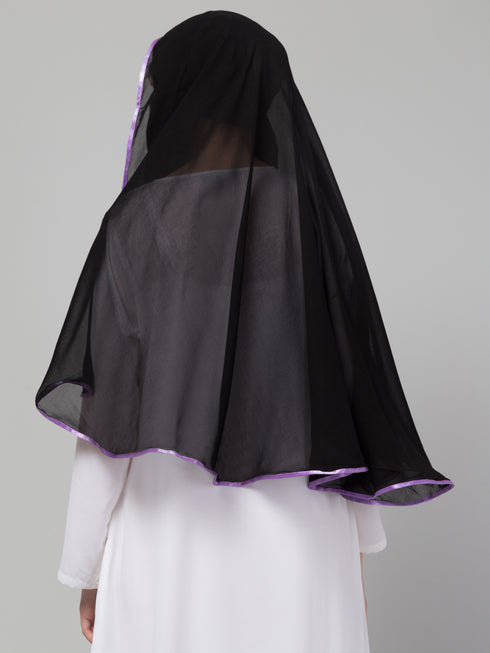 Nazneen Butterfly Arabian hijab With nose piece with Purple Satin tape