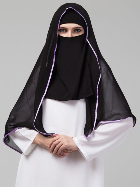 Nazneen Butterfly Arabian hijab With nose piece with Purple Satin tape