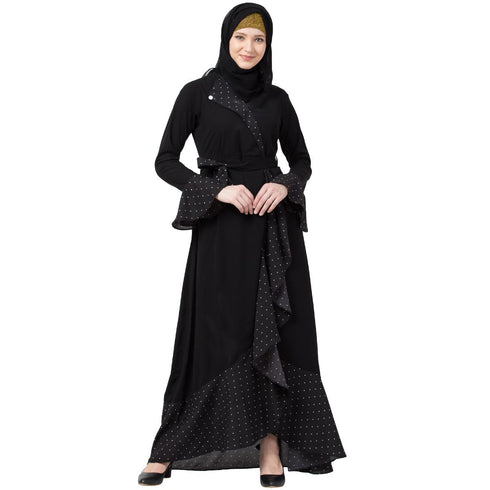Designer Polka Dotted Abaya- Black