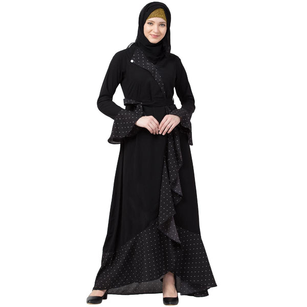 Designer Polka Dotted Abaya- Black