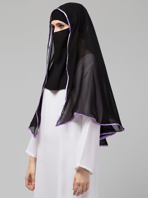 Nazneen Butterfly Arabian hijab With nose piece with Purple Satin tape