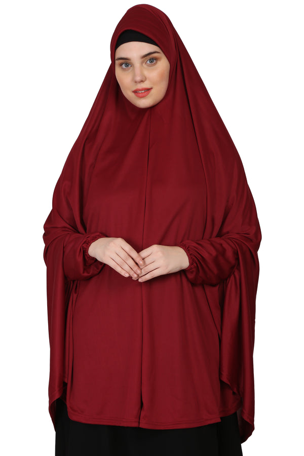 Nazneen Khimar Solid Jersey Full Sleeve Maroon